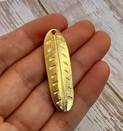 Large Feather Pendant, Satin 18k Gold Plated - ST217