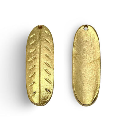 Large Feather Pendant, Satin 18k Gold Plated - ST217