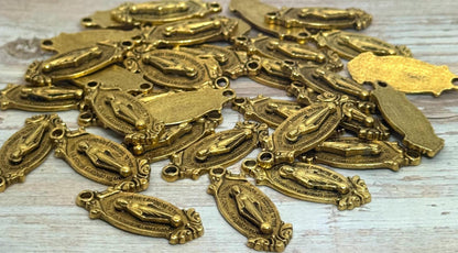 Mother Mary Medallion, Antiqued 18K Gold Plated - AG033