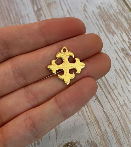 Fleury Cross Charm, Satin 18K Gold Plated - ST208