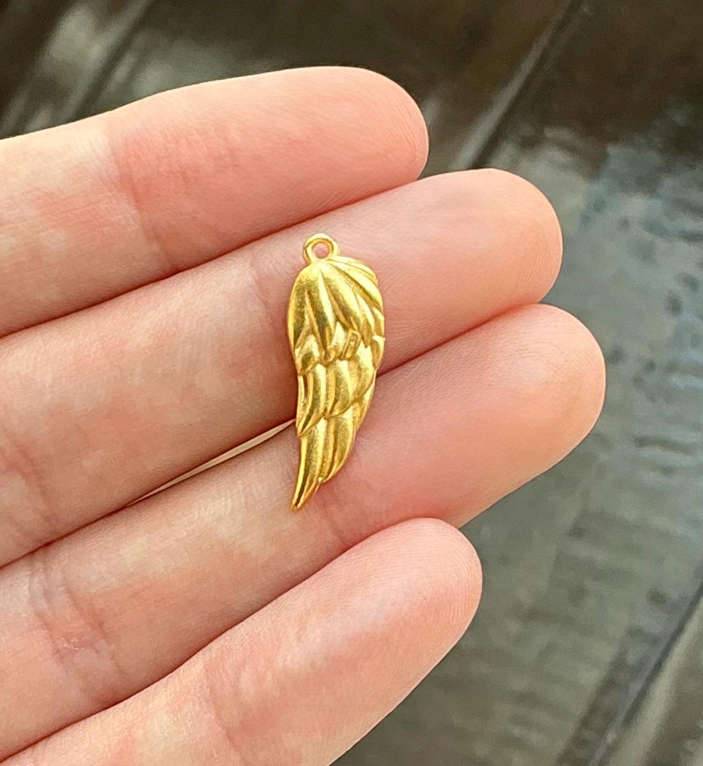 Small Angel Wing Charm, Satin 18k Gold Plated - ST225
