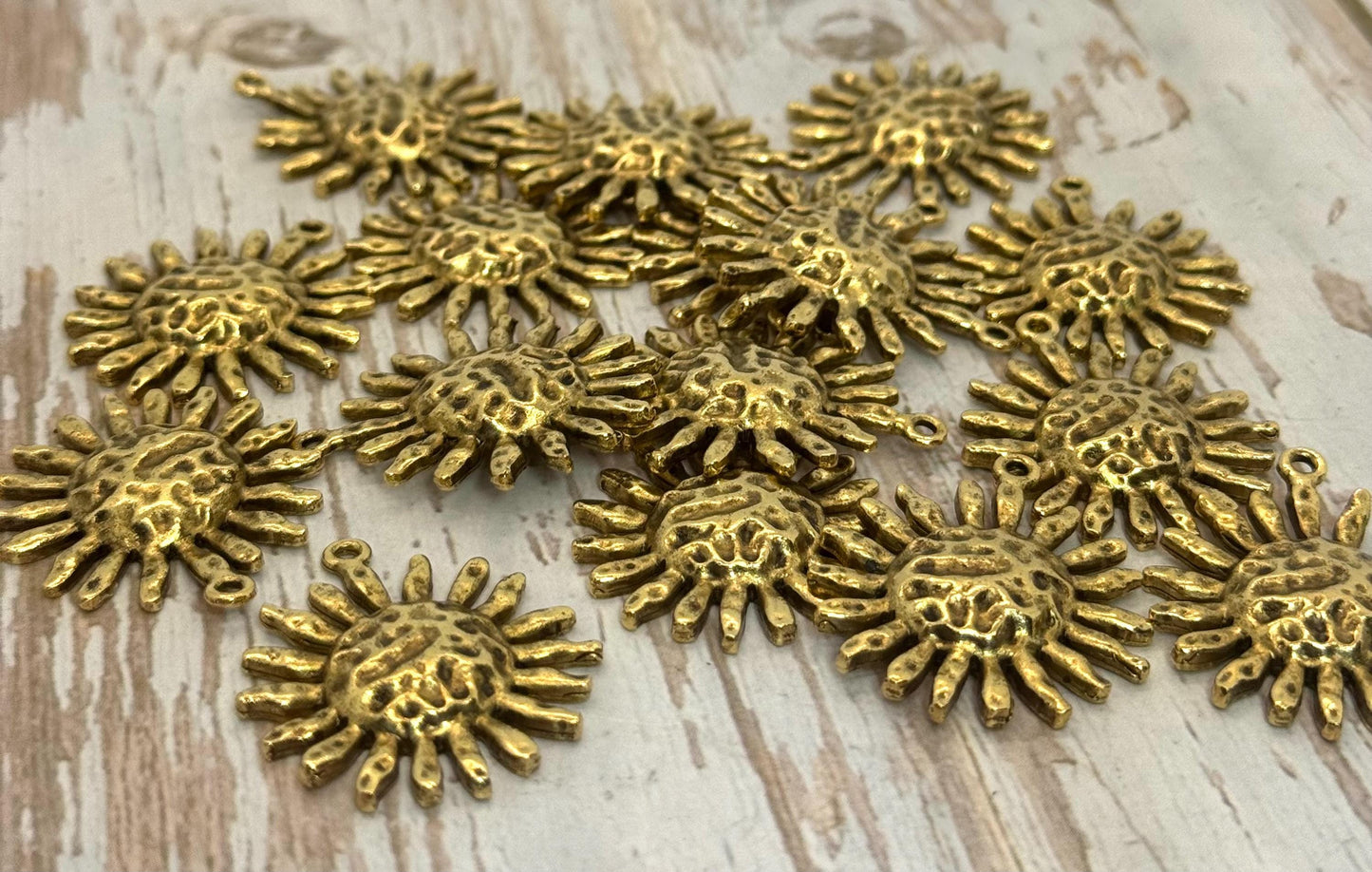 Hammered Sun Pendant, Antiqued 18k Gold Plated - AG001