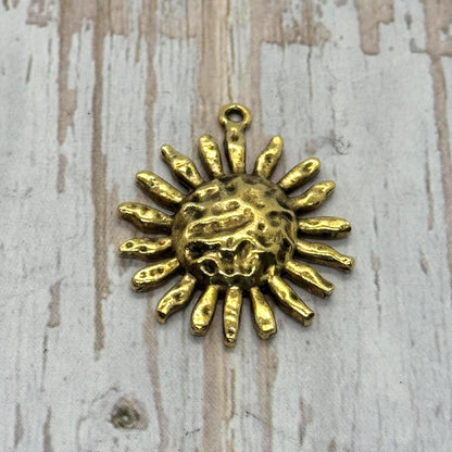 Hammered Sun Pendant, Antiqued 18k Gold Plated - AG001