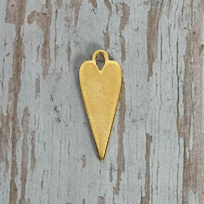 Elongated Stamping Heart Charm, Satin 18K Gold Plated - ST214