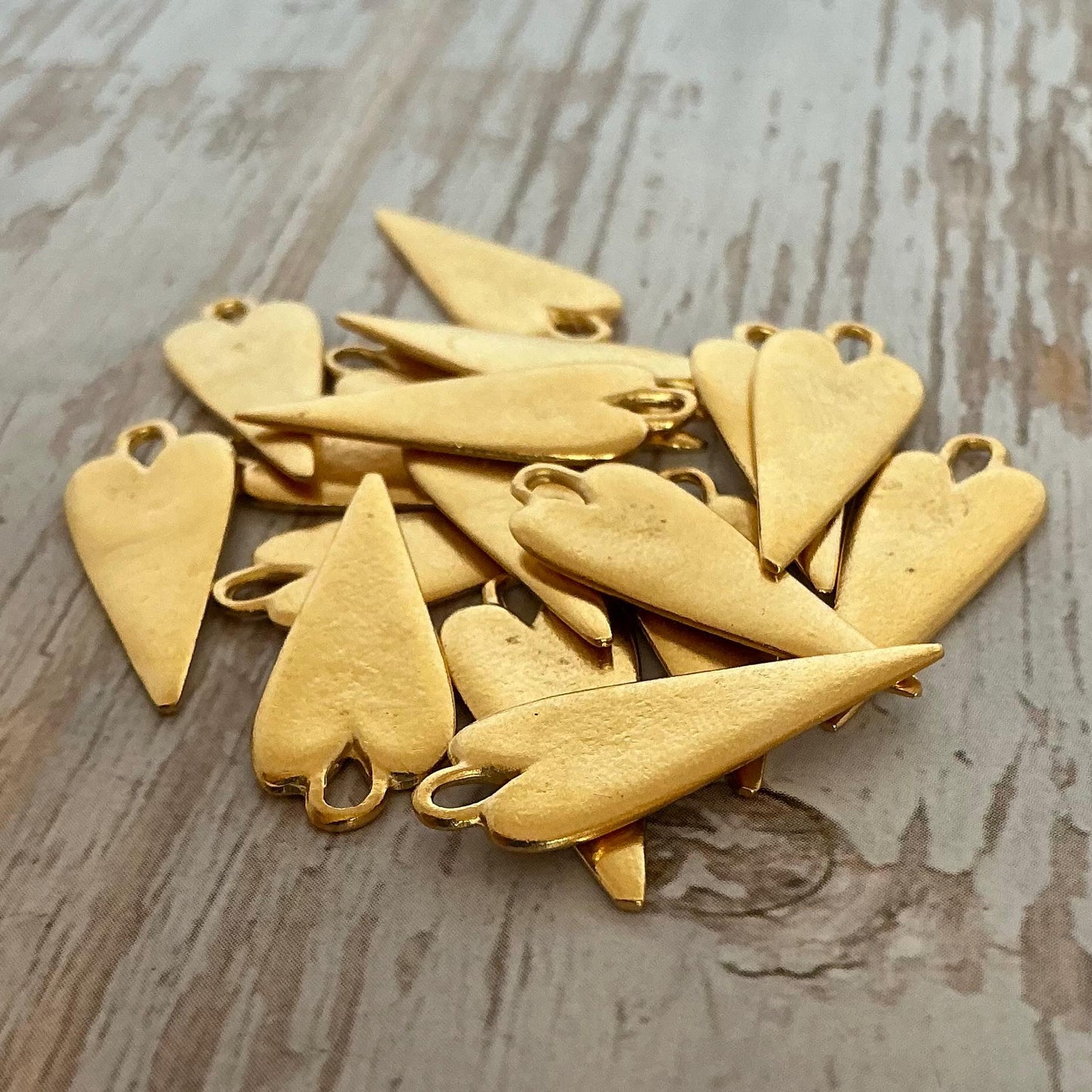 Elongated Stamping Heart Charm, Satin 18K Gold Plated - ST214