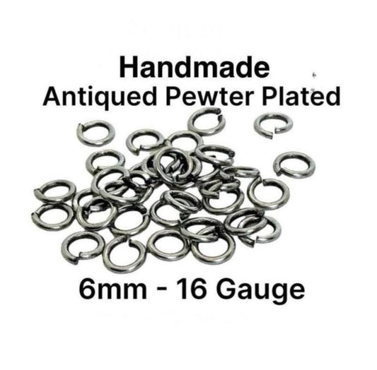 Anillos de salto a granel de 6 mm y calibre 16 por peso, bañados en peltre antiguo - P036-JR