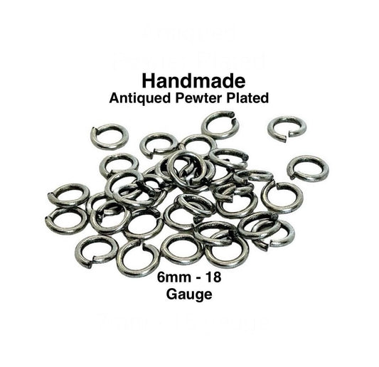 Anillos de engarce a granel de 6 mm y calibre 18 por peso, chapado en peltre envejecido - P035-JR