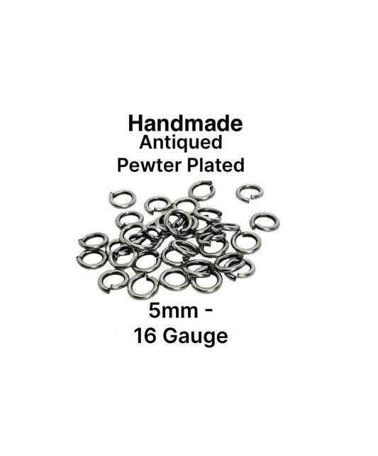 5mm 16 Gauge Bulk Jump Rings by Weight, Antiqued Pewter Plated - P033-JR