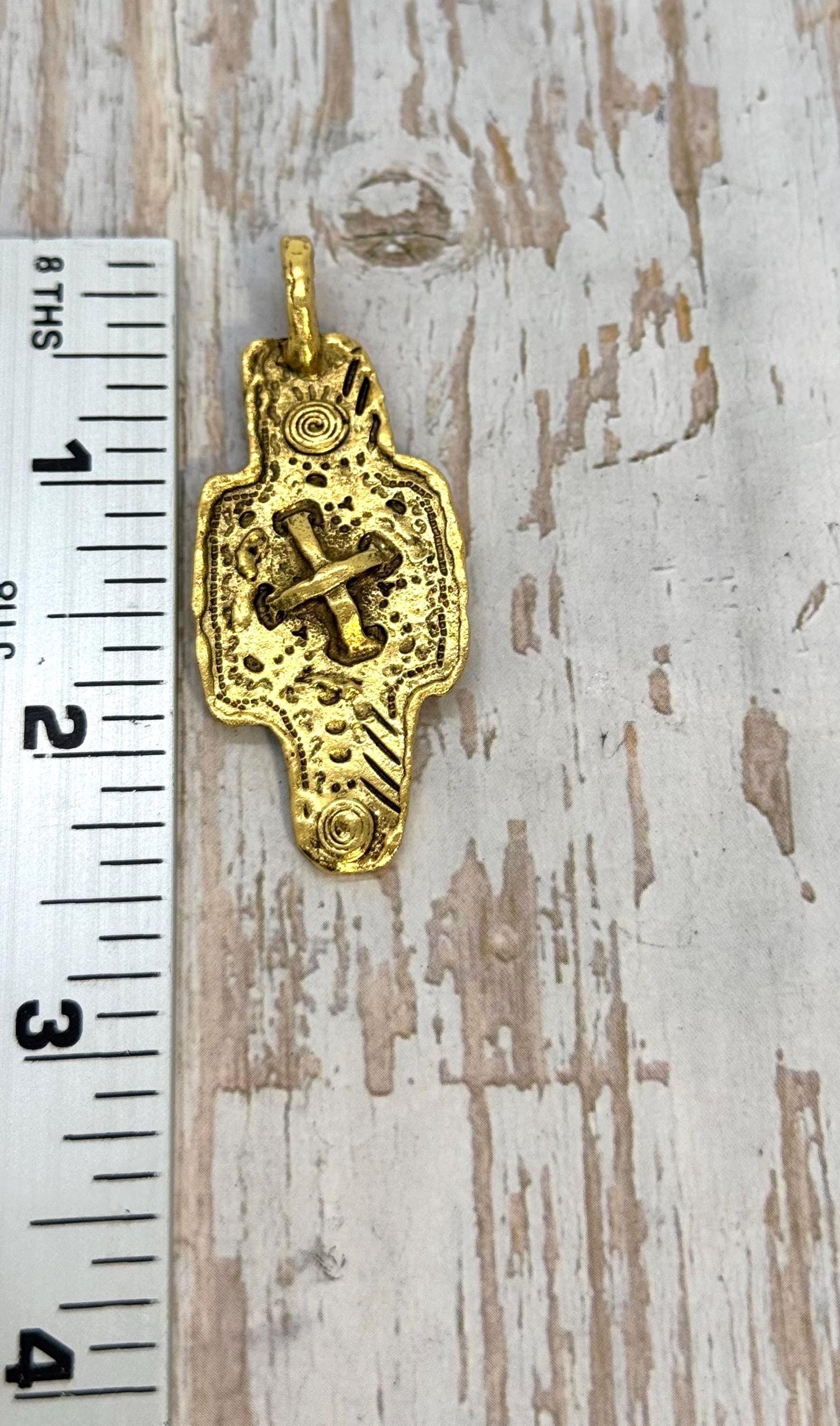 Rustic Double-Sided Cross Pendant, Antiqued 18k Gold Plated - AG555