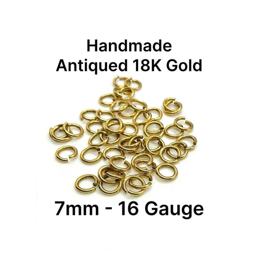 Anillas de salto sin soldar de 7 mm y calibre 16 por peso, chapadas en oro de 18k envejecido - A030-JR