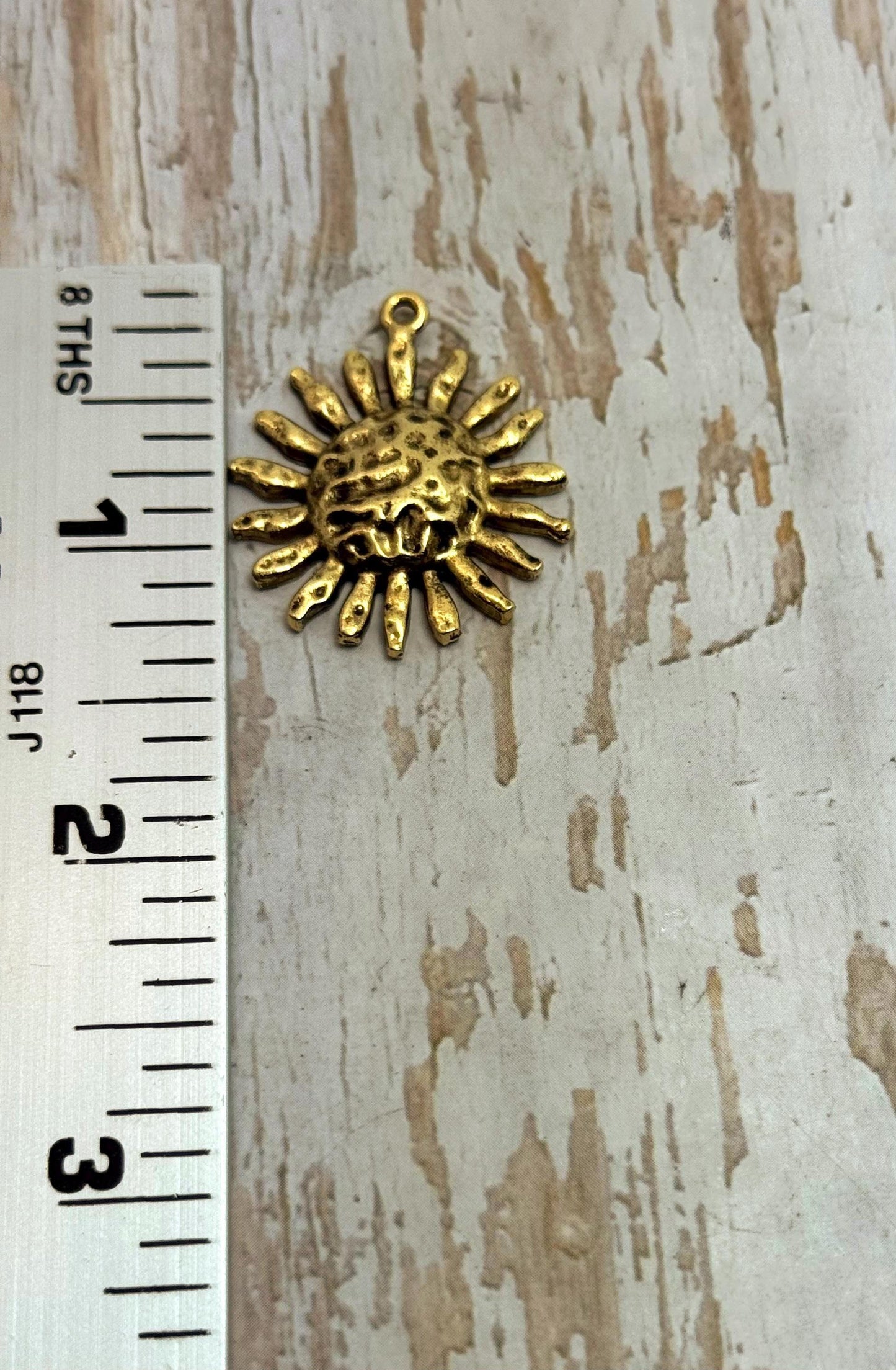 Hammered Sun Pendant, Antiqued 18k Gold Plated - AG001