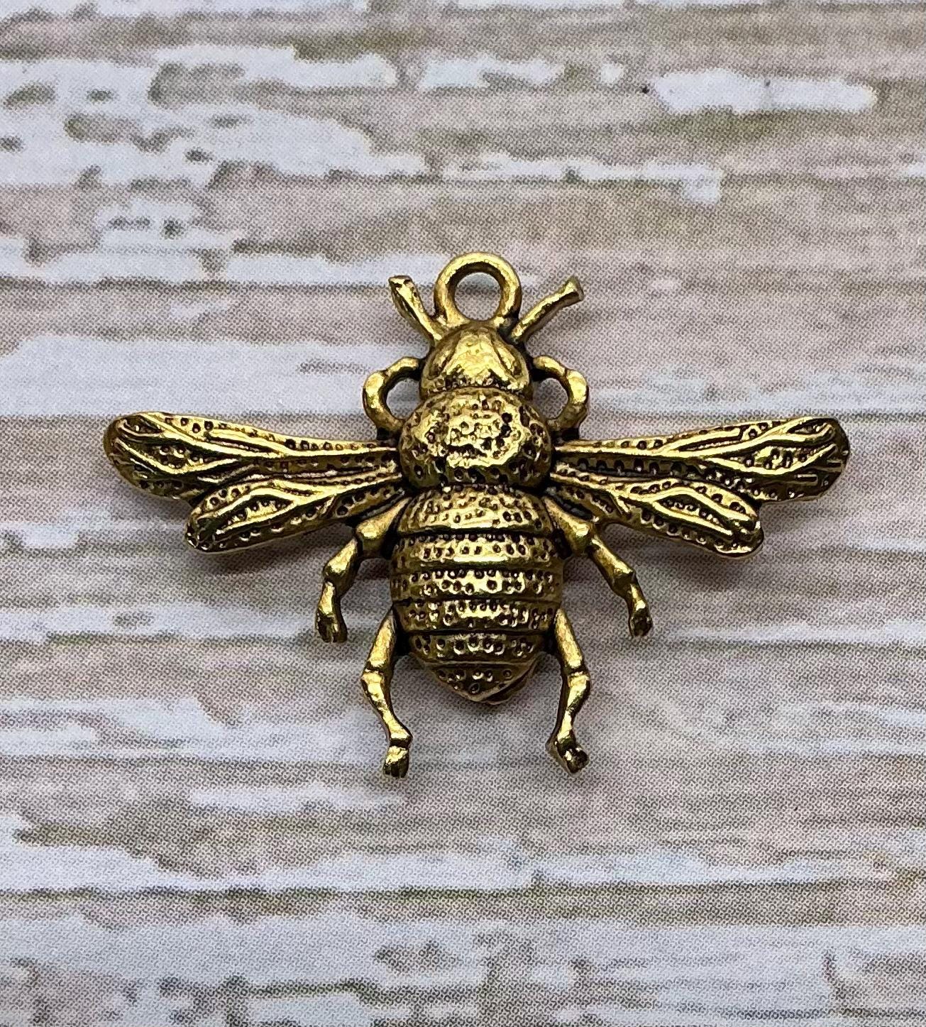 Breloque double face Abeille Reine, plaqué or 18 carats vieilli - AG586