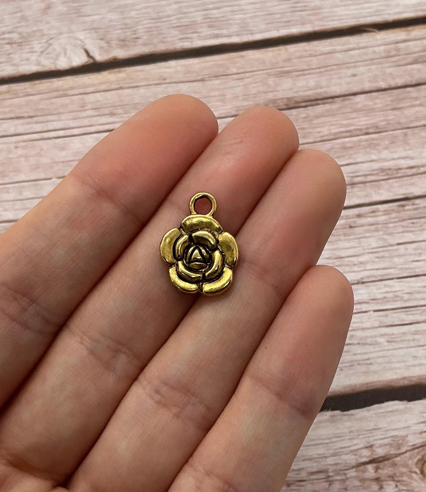 Small Flower Dangle Charm, Antiqued 18k Gold Plated - AG585