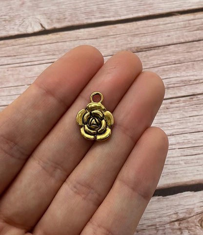 Small Flower Dangle Charm, Antiqued 18k Gold Plated - AG585