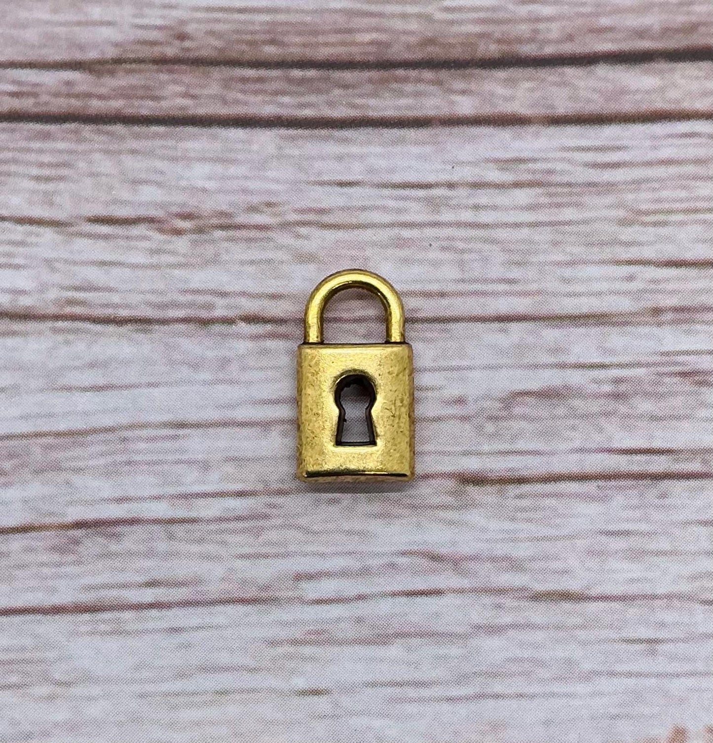 Small Padlock Charm, Antiqued 18K Gold Plated - AG583