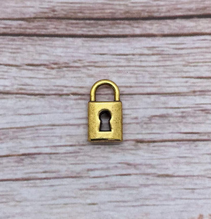 Small Padlock Charm, Antiqued 18K Gold Plated - AG583