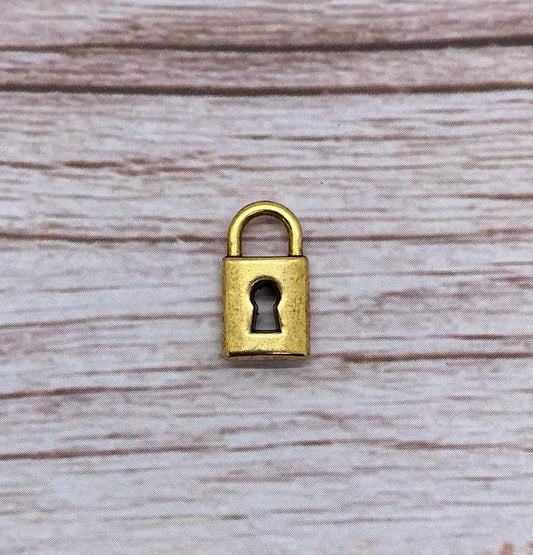 Small Padlock Charm, Antiqued 18K Gold Plated - AG583
