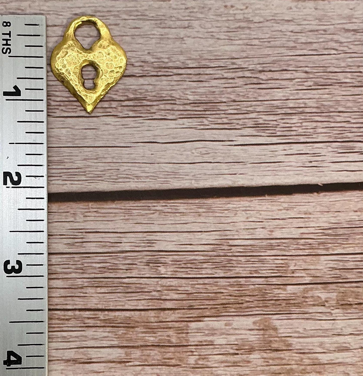 Hammered Heart Padlock Charm, Antiqued 18K Gold Plated - AG147