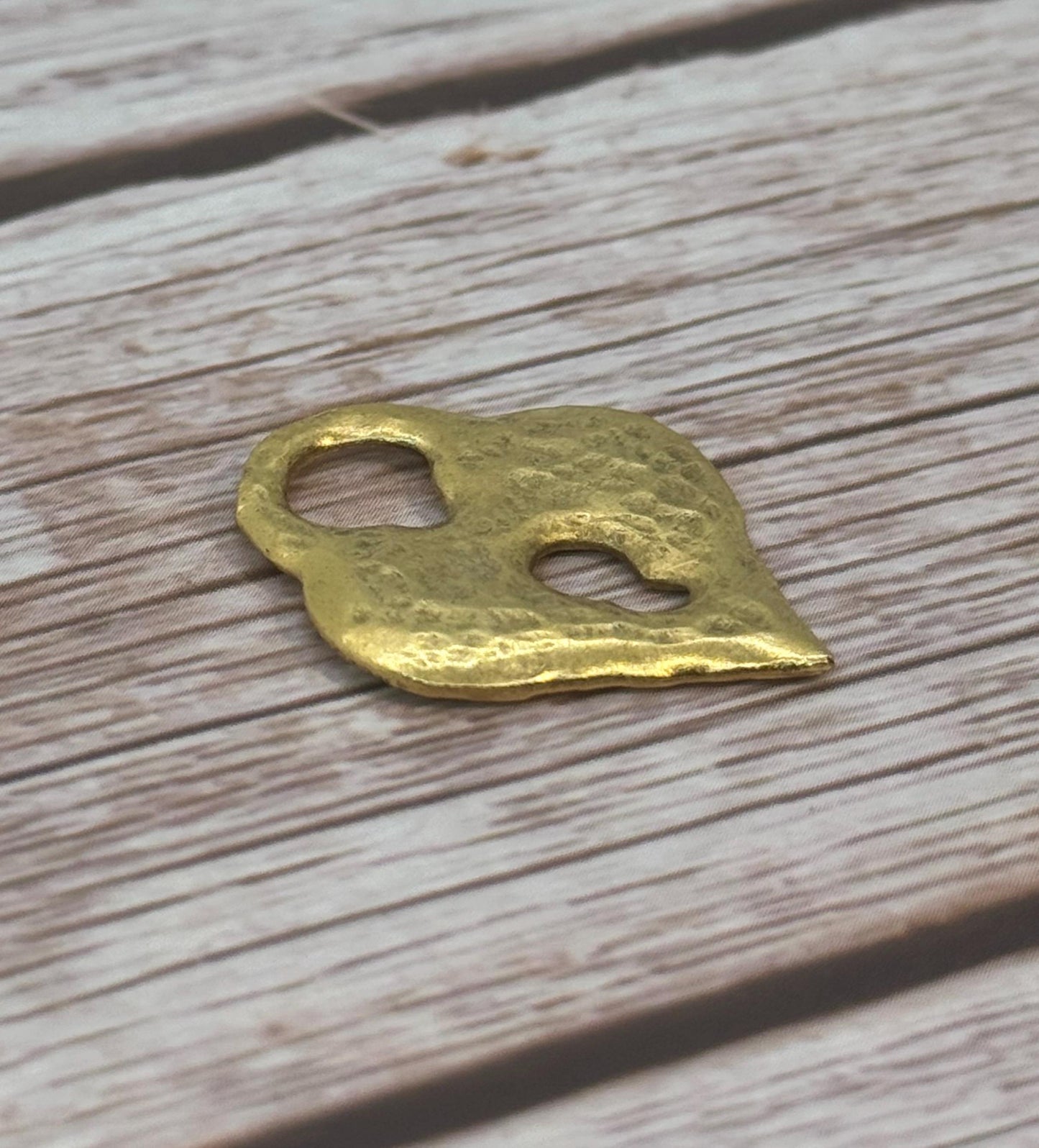 Hammered Heart Padlock Charm, Antiqued 18K Gold Plated - AG147