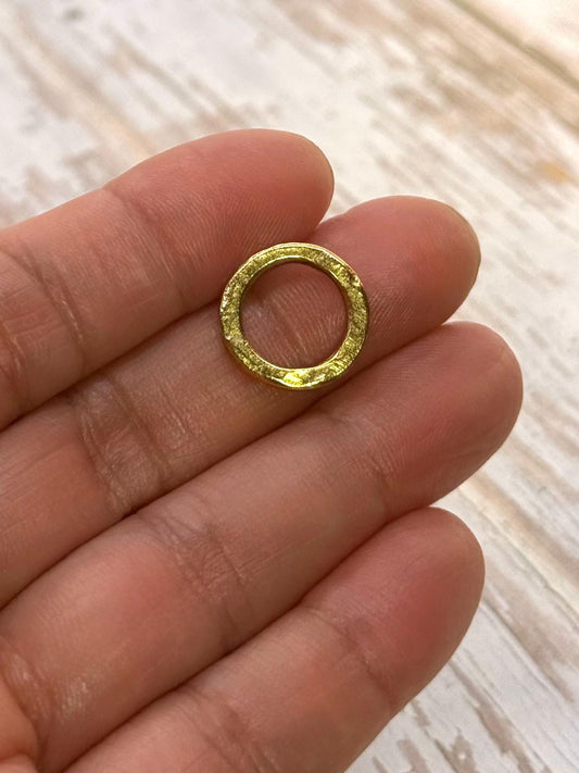 15mm Hammered Jump Rings, Soldered (Set of 2), Antiqued 18k Gold Plated - AG019