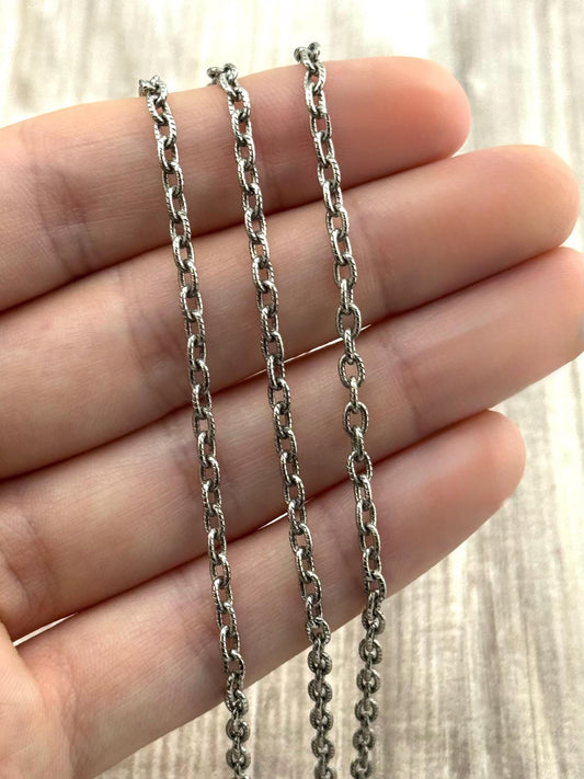 Small Dainty Cable Chain, Antiqued Pewter Plated - P055-CH