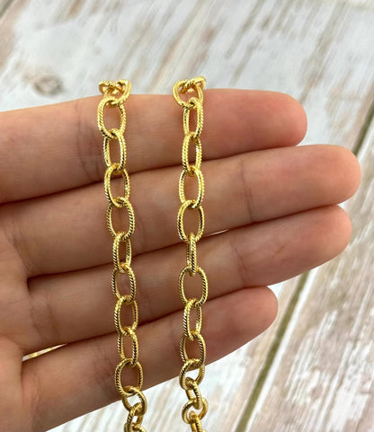 Chaîne maillons 9x6mm, Plaqué or 18k finition satinée - S082-CH