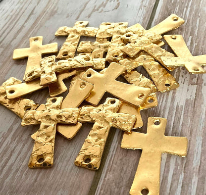 Large Cross Connector Charm, Satin 18k Gold Plated - ST333