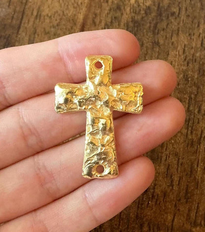 Large Cross Connector Charm, Satin 18k Gold Plated - ST333