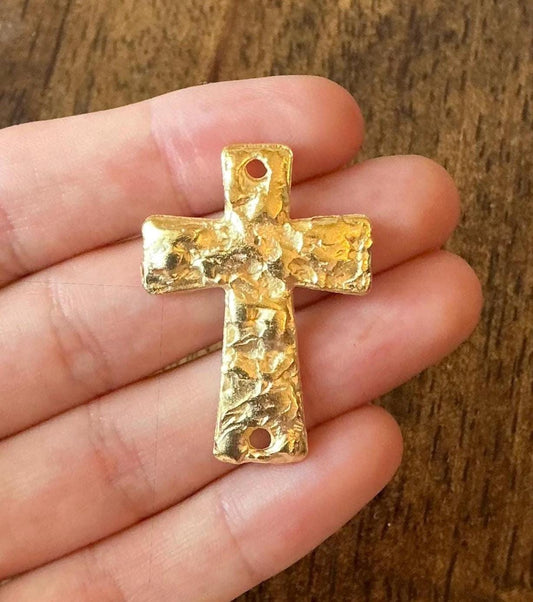 Large Cross Connector Charm, Satin 18k Gold Plated - ST333