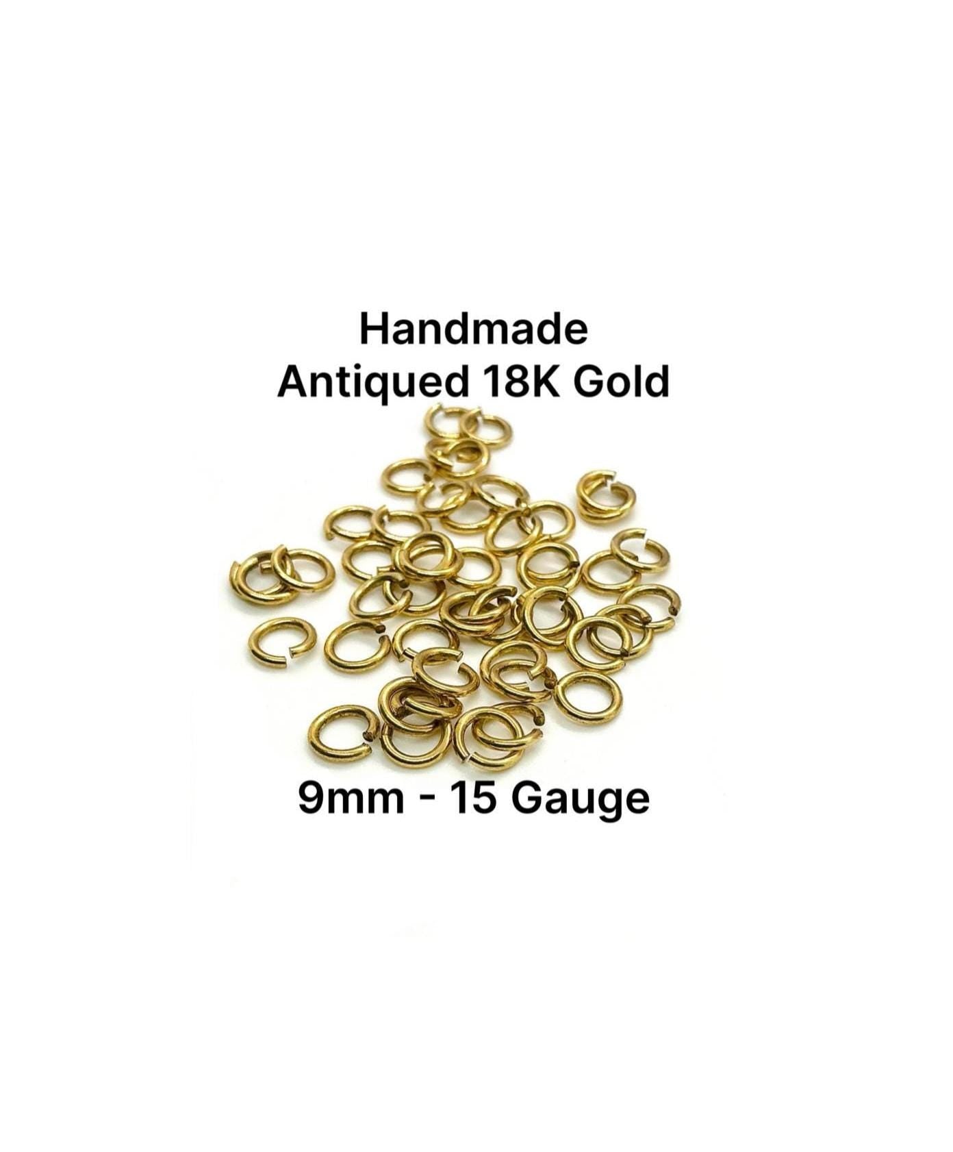 Anillas de salto de 9 mm y calibre 15, fornituras, chapadas en oro de 18k envejecido - A032-JR
