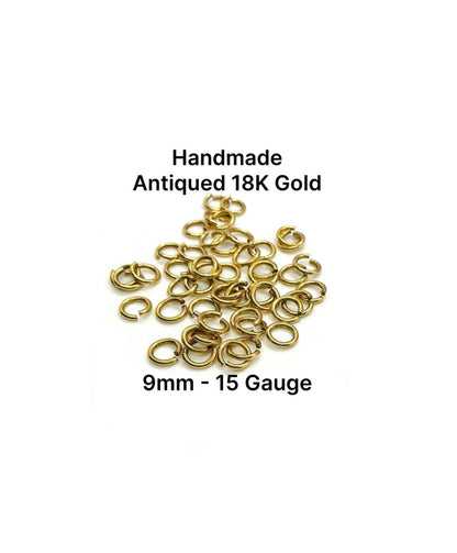 Anillas de salto de 9 mm y calibre 15, fornituras, chapadas en oro de 18k envejecido - A032-JR