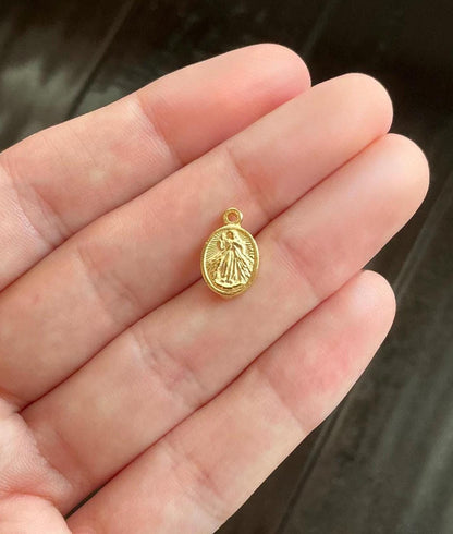 Double-Sided Mary and Jesus Medallion, Satin 18k Gold Plated - ST220