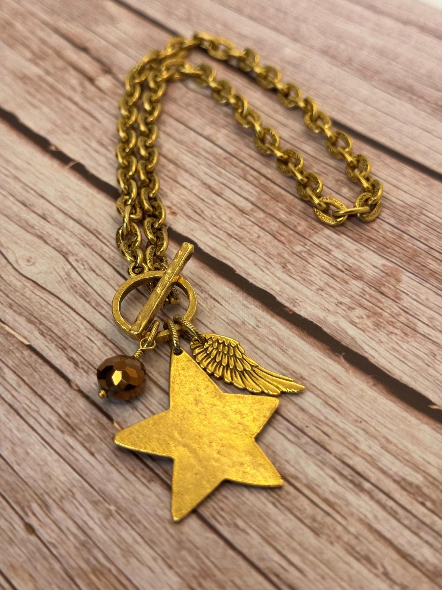 Large Smooth Star Pendant, Antiqued 18k Gold Plated - AG154