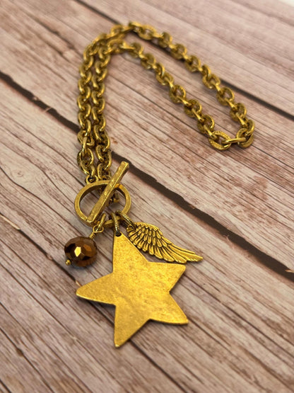 Large Smooth Star Pendant, Antiqued 18k Gold Plated - AG154
