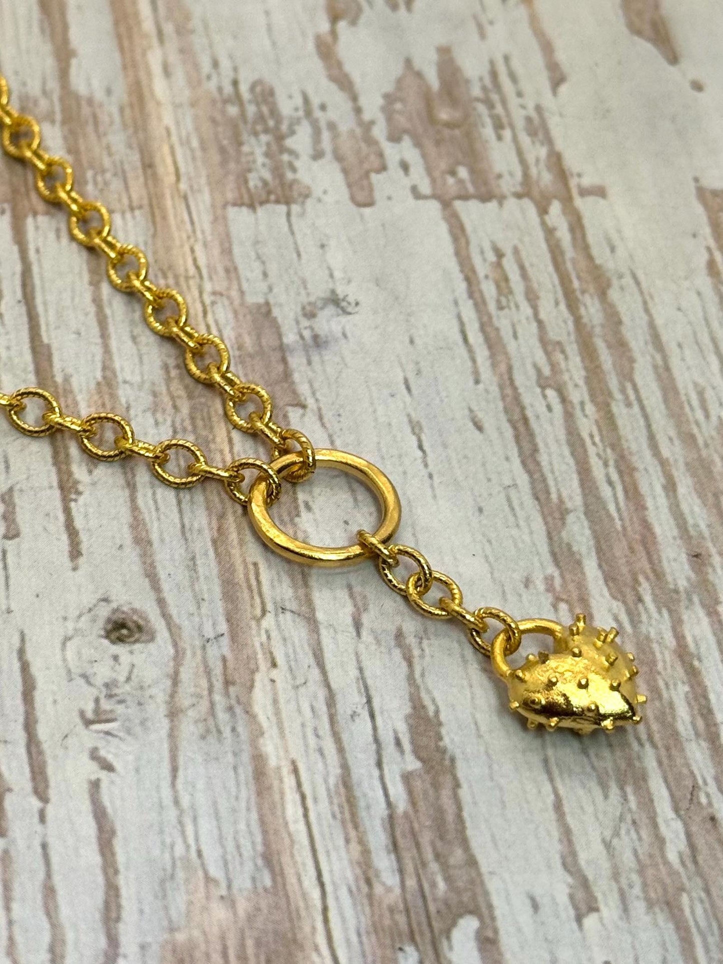 Tiny Spiky Heart Charm, Satin 18k Gold Plated - ST196