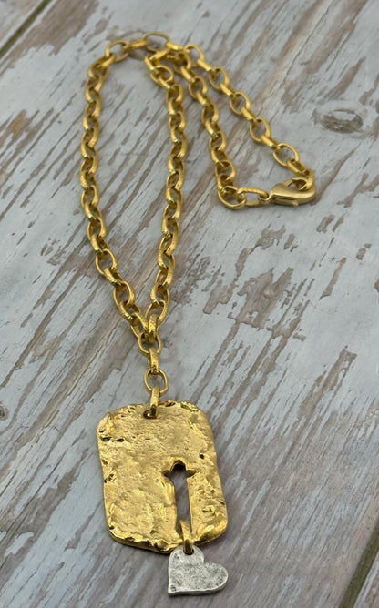 Cross Dog Tag Charm, Satin 18k Gold Plated - ST335
