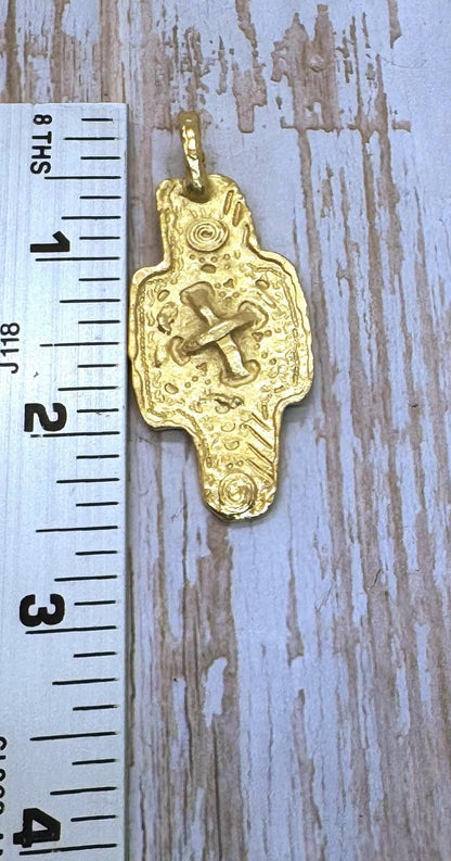 Grand pendentif croix double face, plaqué or 18 carats satiné - ST561