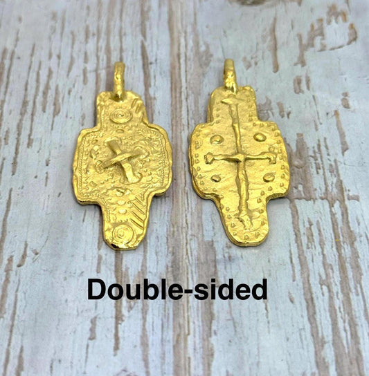 Oversized Double-Sided Cross Pendant, Satin 18k Gold Plated - ST561