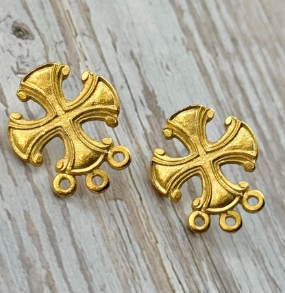 Iron Cross Earrings, Satin 18k Gold Plated - ST604