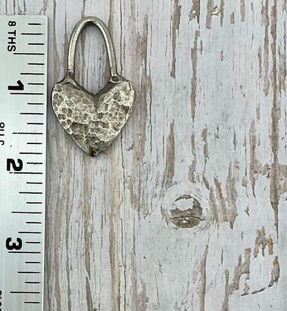 Hammered Heart Charm with Elongated Loop, Antiqued Pewter - PT453