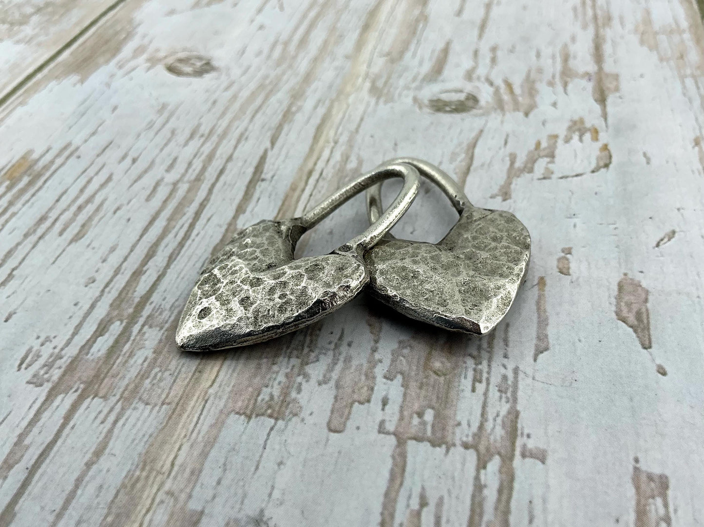 Hammered Heart Charm with Elongated Loop, Antiqued Pewter - PT453