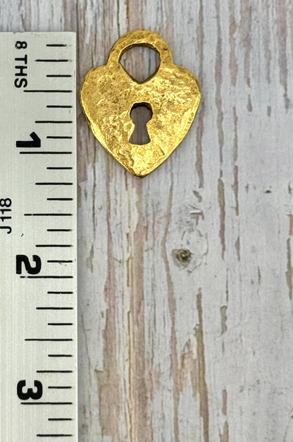Hammered Padlock Heart Charm, Antiqued 18K Gold Plated - AG112
