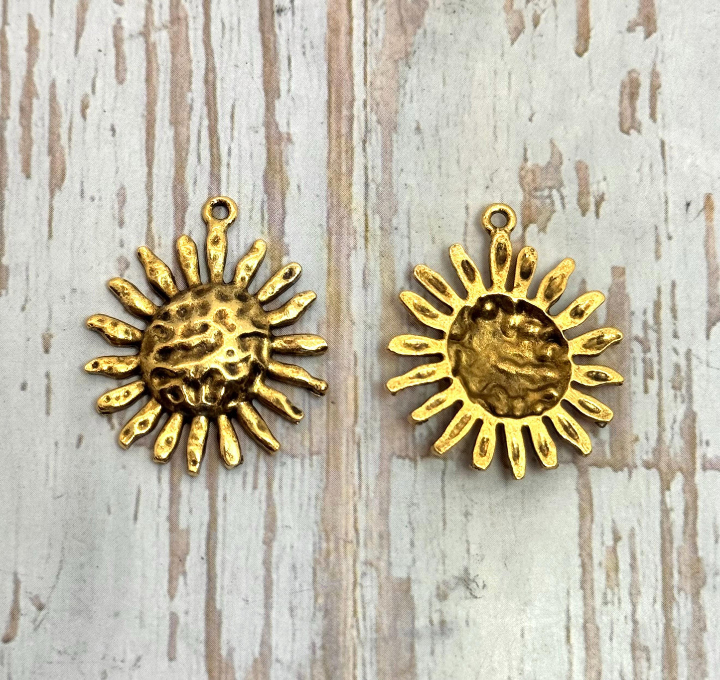 Hammered Sun Pendant, Antiqued 18k Gold Plated - AG001
