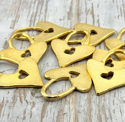 Heart Lock Charm, Satin 18k Gold Plated - ST272