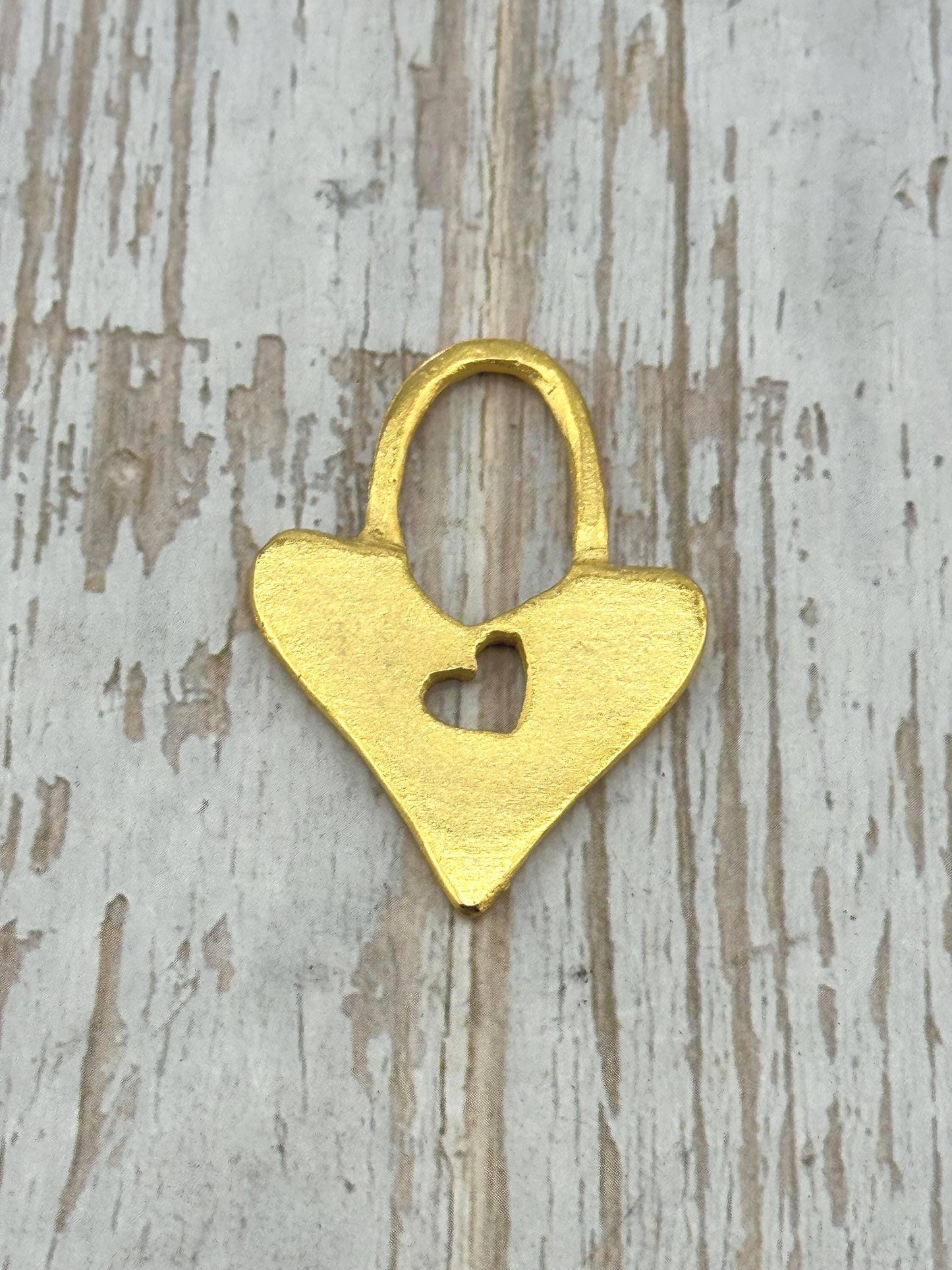 Heart Lock Charm, Satin 18k Gold Plated - ST272