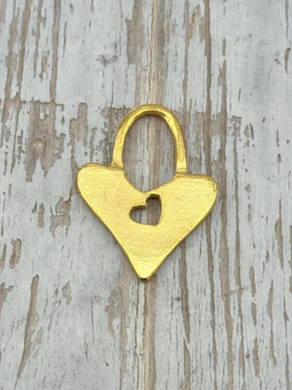 Heart Lock Charm, Satin 18k Gold Plated - ST272