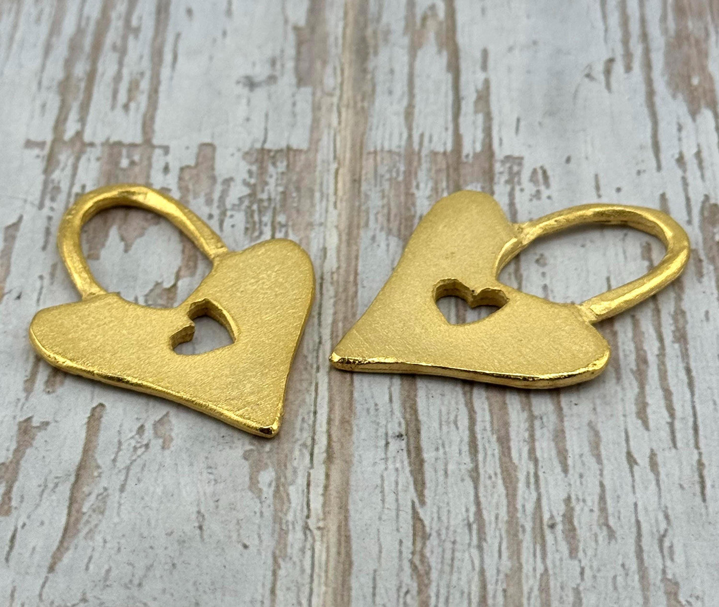 Heart Lock Charm, Satin 18k Gold Plated - ST272