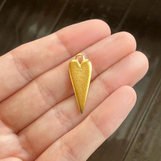 Elongated Stamping Heart Charm, Satin 18K Gold Plated - ST214