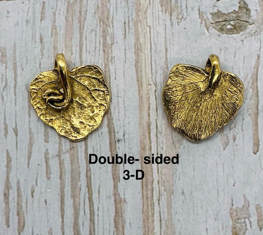 Lemon Balm Leaf Pendant, Antiqued 18K Gold Plated - AG009