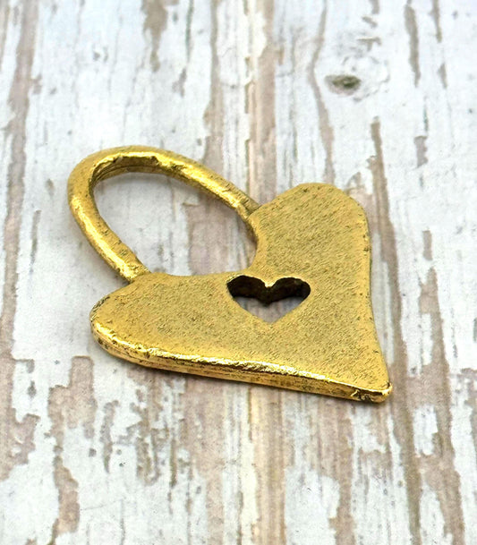 Large Padlock Heart Charm, Antiqued 18k Gold Plated - AG092